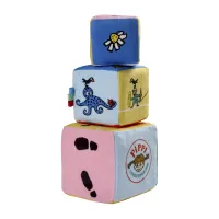 Pippi Langkous Zachte Blokken – Baby Activiteitsblokken met Spiegel, Rammelaar & Knispergeluid – Set van 3 – Vanaf 5 maanden