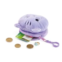 Pluche Muntenportemonnee – Paarse Kat met Ritssluiting en Clip