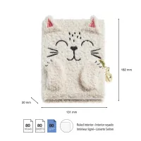 Pluche Dagboek Kat met Slot – 80 Pagina's – 18,2 x 13,1 cm