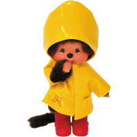 Monchhichi Jongen met gele regenjas en rode laarzen 20 cm