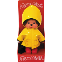 Monchhichi Jongen met gele regenjas en rode laarzen 20 cm