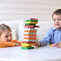 Pippi Longstocking Wooden Tumbling Tower Game – Wooden Stacking Game with Dice – Family Game – Ages 3+