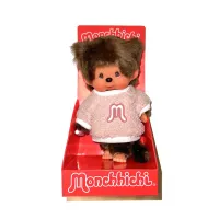 Monchhichi Meisje met roze fluffy sweater 20 cm
