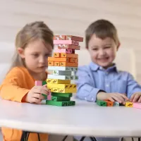 Pippi Longstocking Wooden Tumbling Tower Game – Wooden Stacking Game with Dice – Family Game – Ages 3+