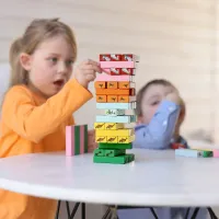 Pippi Longstocking Wooden Tumbling Tower Game – Wooden Stacking Game with Dice – Family Game – Ages 3+