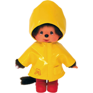 Sekiguchi Monchhichi Jongen met gele regenjas en rode laarzen 20 cm