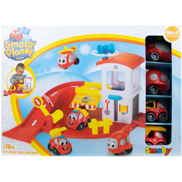 Smoby Planet Vroom Ma première caserne de pompiers + 4 véhicules