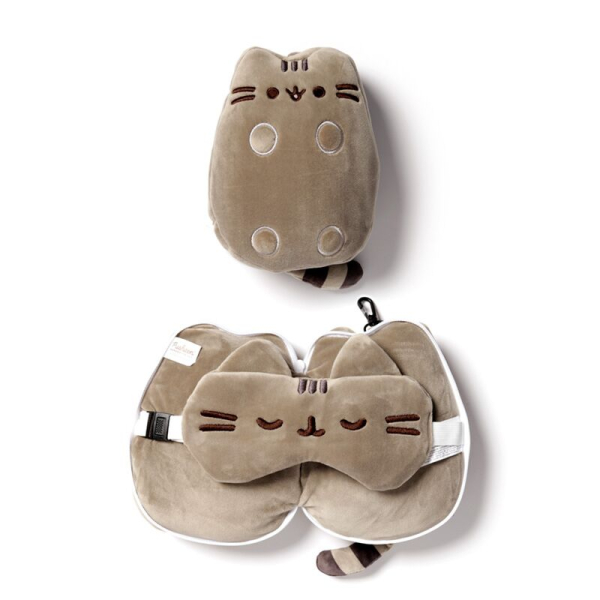 Coussin de Voyage Rond & Masque de Sommeil Pusheen – Peluche Pliable