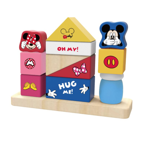 Disney Mickey Mouse Houten Blokkenset – 12 blokken + plank – Speelgoed vanaf 12 maanden
