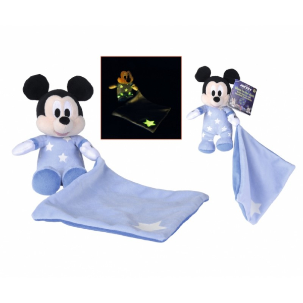 Disney Mickey Mouse Glow in the Dark Plush 15 cm with Blanket