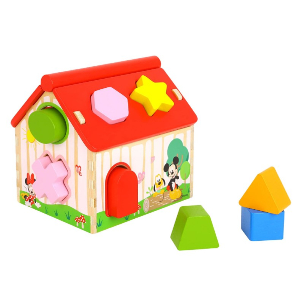 Maison de formes en bois Disney Mickey Mouse – 11 pièces – Jeu d’apprentissage – Dès 12 mois