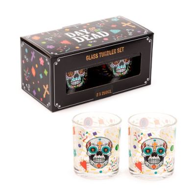 Día de los Muertos set van 2 drinkglazen (250 ml)