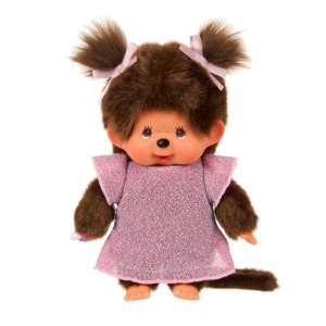 Monchhichi Meisje in roze glitterjurk 20 cm