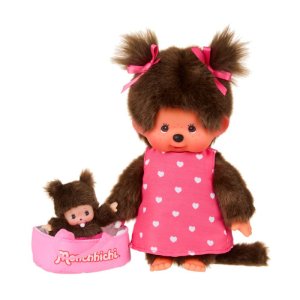 Monchhichi Meisje met mini Bebichhichi in draagmand 20 cm