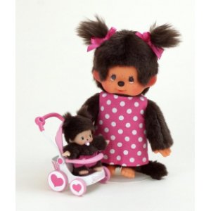 Monchhichi Mothercare met wandelwagen en baby 20 cm