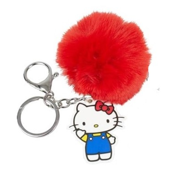 Hello Kitty Sleutelhanger Pluche Pompon – 7 cm + Plastic Hanger 6 cm rood