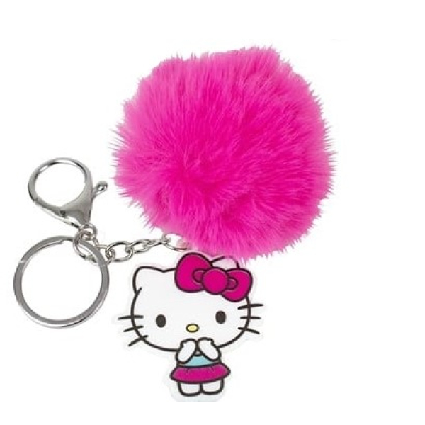 Hello Kitty Sleutelhanger Pluche Pompon – 7 cm + Plastic Hanger 6 cm lichtroze