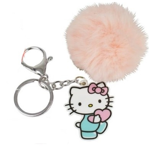 Porte-clés Hello Kitty Pompon Peluche – 7 cm + Attache Plastique 6 cm rose