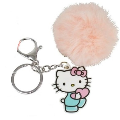 Hello Kitty Sleutelhanger Pluche Pompon – 7 cm + Plastic Hanger 6 cm roze