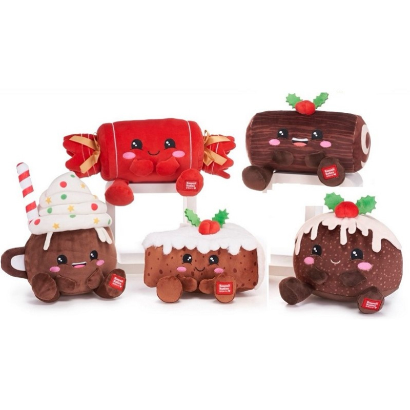 Kawaii Kuties Pluche Cakes / Cracker / Drinks Kerst 5 assorti 24cm