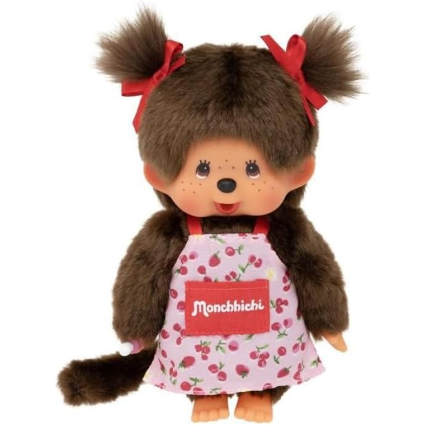 Monchhichi Meisje met rood fruit schort 20 cm
