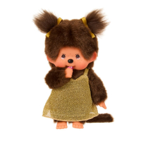 Monchhichi Meisje in gouden glitterjurk 20 cm