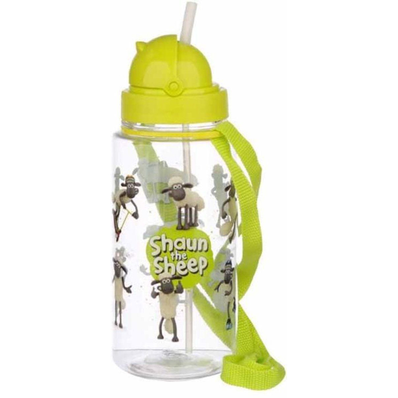 Shaun the Sheep 450 ml Water Bottle with Straw – Reusable Children's Drinking Bottle with Carry Strap