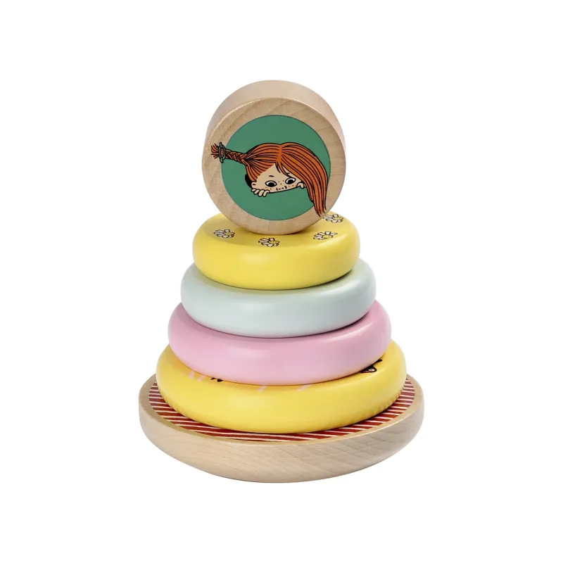 Pippi Langkous Stapelringen van Hout – Houten Stapeltoren – Educatief Babyspeelgoed 10+ Maanden