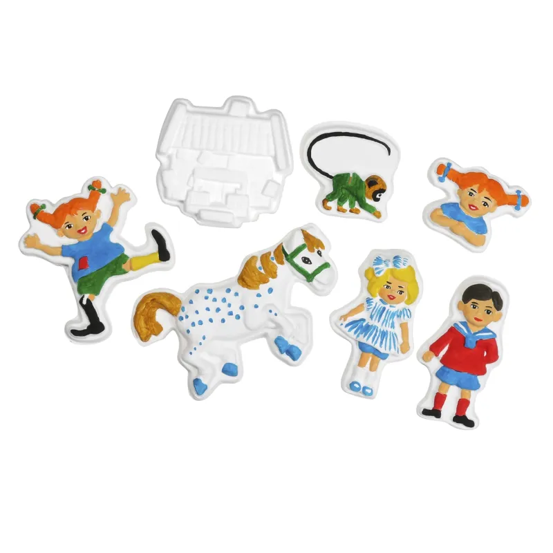 Pippi Langkous Gipsfiguren Knutselset – Maak & Schilder Magneten – 18-delige Set – Vanaf 5 jaar
