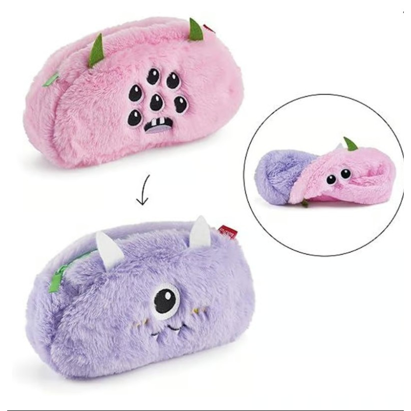 Omkeerbare Pluche Etui Paars Roze Monster – Polyester – 23 cm