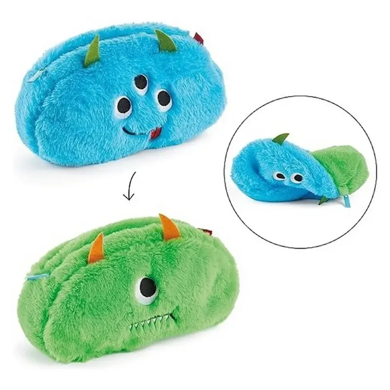 Omkeerbare Pluche Etui Blauw Groen Monster – Polyester – 23 cm