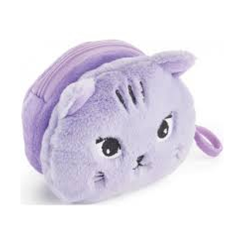 Pluche Muntenportemonnee – Paarse Kat met Ritssluiting en Clip