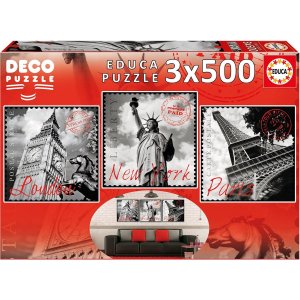 Educa Deco puzzel 3x500 Grote steden